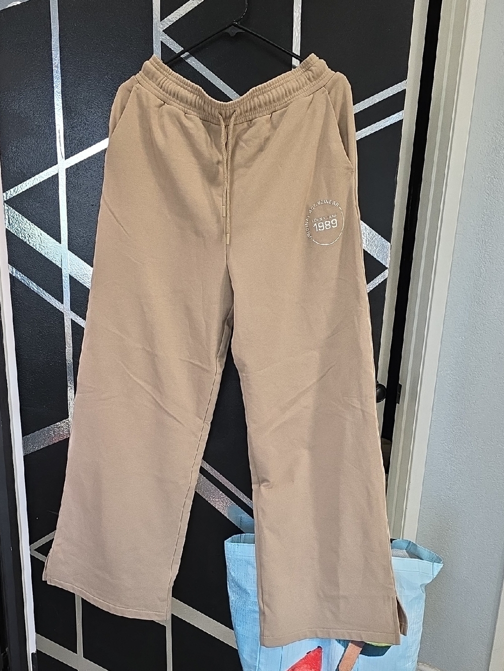 Lorna Jane Tan Wide-Leg Track Pants with Drawcord Waist